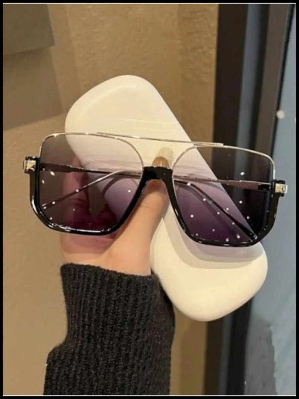 Oversized Semi-Frame Aviator Sunglasses Men Women Retro Double Bridge UV